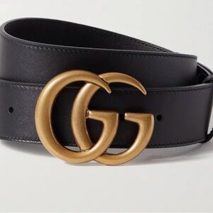 Black Leather Belt with Gold Buckle
